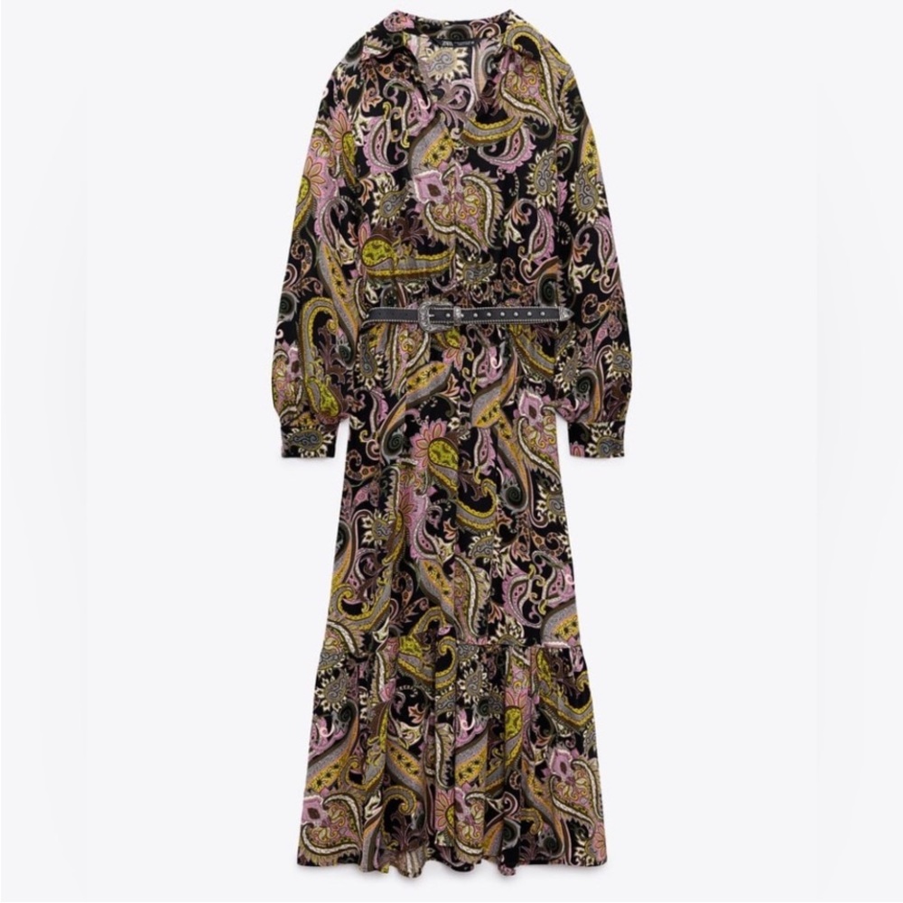 S. Zara BELTED PRINTED DRESS